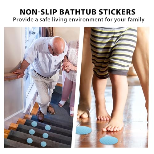 24 PCS Blue Round Shape Bathtub Non Slip Stickers | Adhesive Decals, Anti Slip for Shower, For Floor Bathroom Stairs Ladders, Includes Scraper - color: Blue