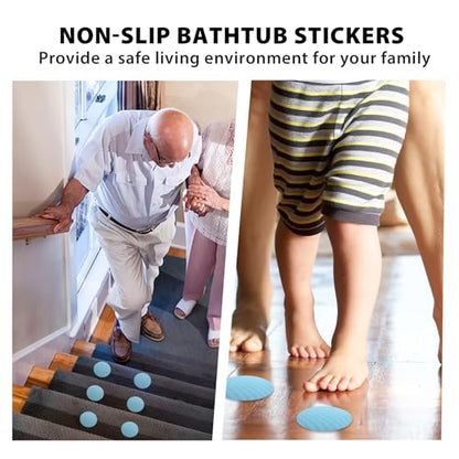 24 PCS Blue Round Shape Bathtub Non Slip Stickers | Adhesive Decals, Anti Slip for Shower, For Floor Bathroom Stairs Ladders, Includes Scraper - color: Blue