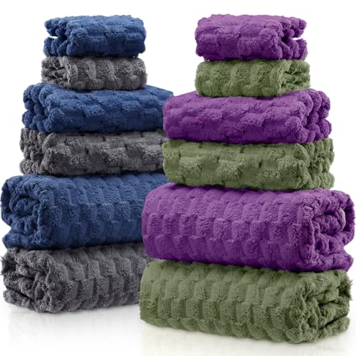 Gilprop 12 Pcs Soft Bath Towels Set for Bathroom Quick Dry 4 Bath Sheet 4 Hand Towel 4 Washcloth Absorbent Microfiber Fluffy Shower Washcloth for College Dorm Spa Gym Hotel Travel(Dark Color) - color: Dark Color