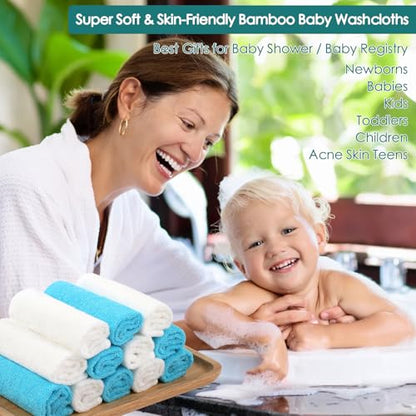 JEFFSUN Baby Washcloths 12 Pack,Super Soft Face Towels,10''x10'',White+Blue | 100% Viscose,Gently Wash Face & Body,Skin Friendly,Easy Rinsed,Hanging Loop,Fast Dry,Newborn Kid Toddler Bath Shower Gifts - color: White & Blue, size: 10x10 inch-12 Pack