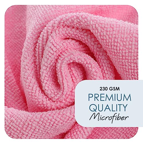 Hearth & Harbor Microfiber Cleaning Cloths, 12 Pack Pink Reusable Towels, Lint Free - color: Pink, size: 12"x12", style: 12 Pack