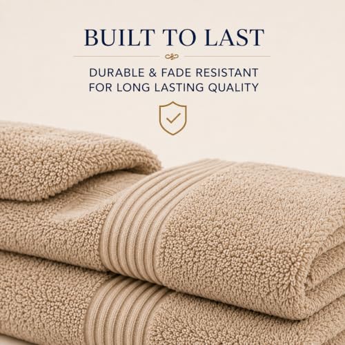 Towel Set for Bathroom, 3 Piece Turkish Cotton Bath Hand and Wash Towels | Mixed size set in Taupe Quartz, 600 gram weight. Double stitched hems suit family and guest use. - color: Taupe Quartz