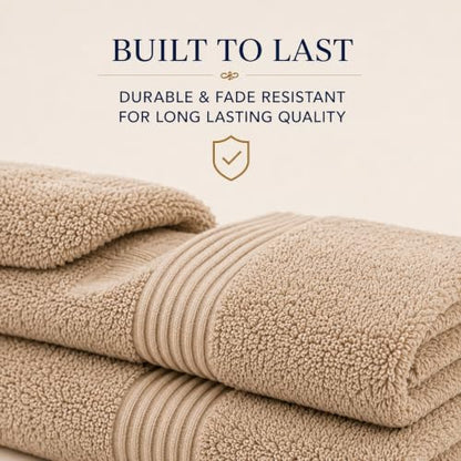 Towel Set for Bathroom, 3 Piece Turkish Cotton Bath Hand and Wash Towels | Mixed size set in Taupe Quartz, 600 gram weight. Double stitched hems suit family and guest use. - color: Taupe Quartz