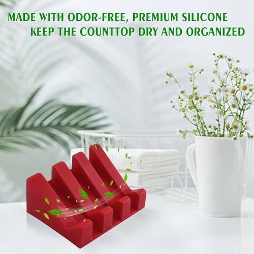 Soap Dish Holder for Shower with Suction Cup, Silicone Soap Holder & Saver Self-Draining Bar Soap Dish Keeps Soap Dry for Bathroom, Kitchen, Bathtub (Red,2-Pack) - color: Red,2-pack