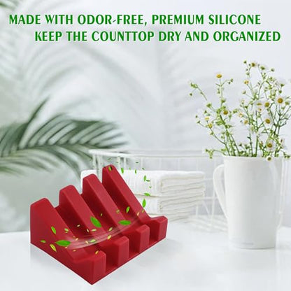 Soap Dish Holder for Shower with Suction Cup, Silicone Soap Holder & Saver Self-Draining Bar Soap Dish Keeps Soap Dry for Bathroom, Kitchen, Bathtub (Red,2-Pack) - color: Red,2-pack