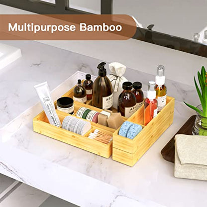DUJEN 5 pieces Bamboo Drawer Organizer, Adjustable 3 Individual Junk Drawer organizer for Bathroom and Kitchen, Wood Drawer Organier Boxes for Jewellery, Make up and Tea Bag - size: 1 piece 12.5X6.2 & 4 pieces 12.5X3.1