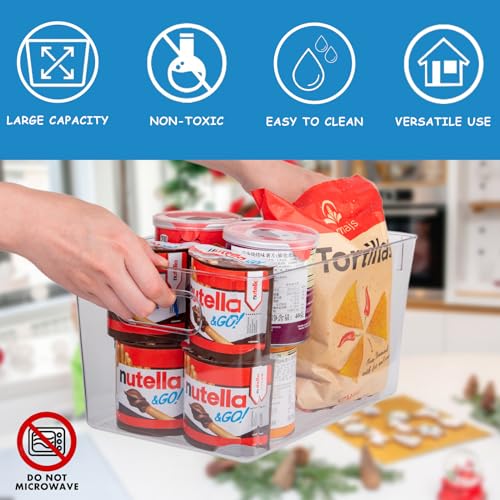 Set of 8 Pantry Organizers and Storage, Clear Plastic Bins(4L+4S) | BPA-free PETG storage containers with handles, Ideal for kitchen, fridge, bathroom, cabinet, office, and garage organization - size: 4 Large & 4 Small