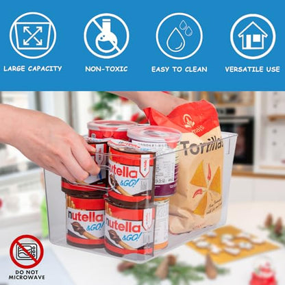 Set of 8 Pantry Organizers and Storage, Clear Plastic Bins(4L+4S) | BPA-free PETG storage containers with handles, Ideal for kitchen, fridge, bathroom, cabinet, office, and garage organization - size: 4 Large & 4 Small