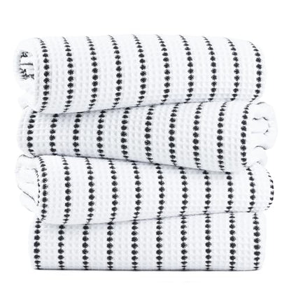 POLYTE 430 GSM Poly Blend Microfiber Quick Dry Waffle Bath Towel, 30x60 in | 4 Pack, Oversize, Lint Free, Body Towel - color: White/Black