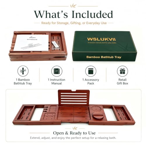 Bamboo Bathtub Tray, Expandable Foldable Bath Caddy, Walnut | 29-42" Bath Shelf Over Tub with Rotating Phone Holder, Tablet & Wine Holders, Locking Design for Spa, Bathroom & Gifts - color: B-walnut