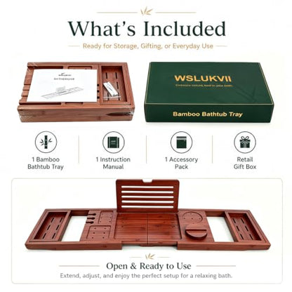 Bamboo Bathtub Tray, Expandable Foldable Bath Caddy, Walnut | 29-42" Bath Shelf Over Tub with Rotating Phone Holder, Tablet & Wine Holders, Locking Design for Spa, Bathroom & Gifts - color: B-walnut