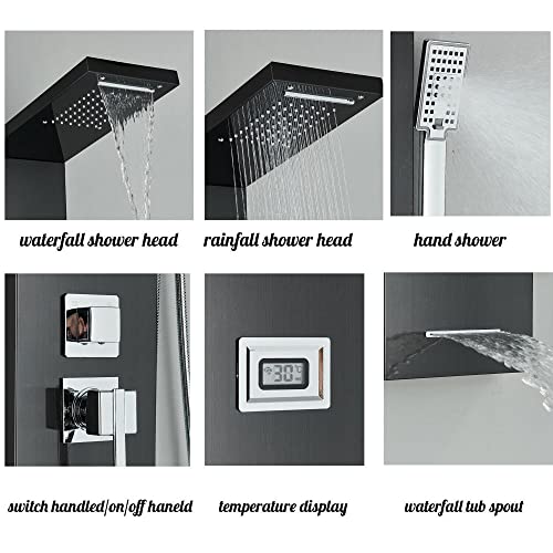 Black Shower Panel Tower Massage Body Jets System Rain Waterfall Mixer Hand Shower