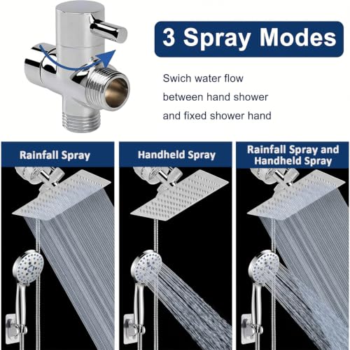 Dual Filtered 8" Stainless Steel Rain Shower Head & Handheld Spray Combo | Replaceable Cartridge High Pressure Filter 7-Spray Mode Shower Head, Innovative 3-way Diverter, 59'' Anti-Kink Hose, Chrome