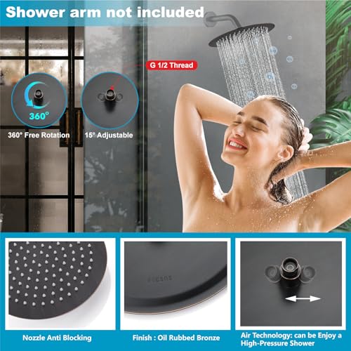 Midanya Round Rain Shower Head,High Pressure,Oil Rubbed Bronze 8 Inch | 360°Swivel,Ceiling or Wall Mount,Waterfall Full Body Coverage,Bathroom Remodel,Stainless Steel Large Rainfall Shower Head - color: Bronze, size: 8 Inch