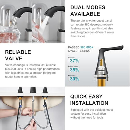 Black Bathroom Faucets for Sink 3 Hole 8 Inch 2 Handle Widespread | Bathroom Vanity Faucet with Pop Up Drain & Supply Lines, Lead-Free cUPC & NSF Certified, 8 Inch Faucet for Vanity RV Sink - color: Matte Black