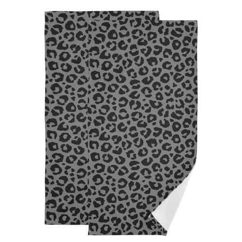 2 Pack Grey Black Cheetah Print Hand Towels for Bathroom,Absorbent Fingertip Guest Wildlife Animal Skin Leopard Decorative Bath Towels,Soft Farmhouse Dish Towels for Kitchen Decor 14"x28" - color: Black