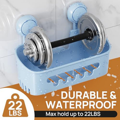 Shower Caddy Suction Cup Set Shower Organizer & Soap Holder, Blue | Toothbrush Holder, Bathroom Shelf Basket NO-Drilling, Removable Shower Storage, Waterproof Bathroom Holder - color: 3 × Blue