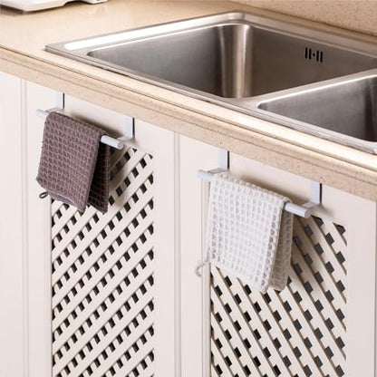 Cabinet Door Towel Bar, Kitchen Towel Holder, White 2 Pack | Extended Anti-Slip Arm, EVA Scratch Guard Pads, No-Drill Install, Stainless Steel Dish Towel Holder, Kitchen Towel Rack - color: White
