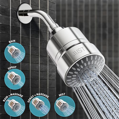 Mist Shower Filter Head for Hard Water Improves Skin, Hair, and Nails - 5 Modes High Output Filtered Shower Head with Filter Softens Water and Removes Chlorine and Heavy Metals, Matte Black - style: 5-mode Matte Black