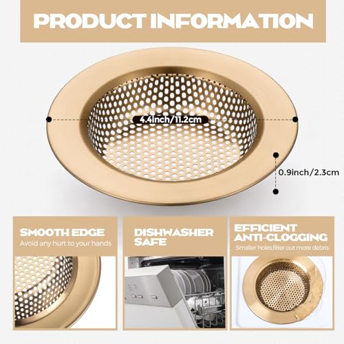 2 Pcs Sink Strainer Stainless Steel Kitchen Sink Drain Strainer Basket Cover Mesh Hair Food Catcher, Large Wide Rim of 4.4 Diameter (Champagne Bronze) - color: Champagne Bronze