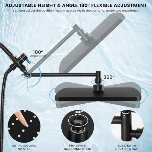 Shower Head with Handheld, High Pressure Black Rain Shower Head | Regaderas Para Shower,11.8" Rectangular,Rainfall Shower Head,Dual Shower Head,Bathroom Decor,Extension Arm,5 Spray Mode - color: A-Matte Black, style: Rectangular 12"
