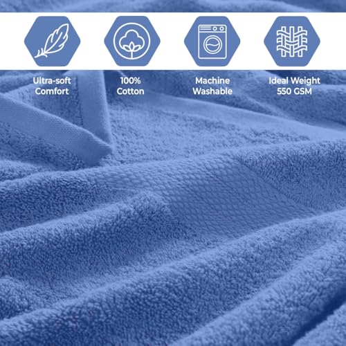 QUBA LINEN Pack of 8 Towels Set, 2 Large Bath Towels, 2 Hand Towels, 4 Wash Cloths, 100% Cotton, Lighter Weight, Quicker to Dry, Super Absorbent, Perfect for Bathroom (Blue) - color: Blue