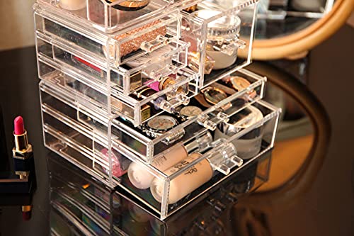 Cq acrylic 3 Pack Clear Makeup Organizer Countertop, Stackable 6 Drawers Skincare Organizer,Cute Skin Care Organizer for Vanity Hair Clip,Jewelry,Beauty Product Desk and Make Up Organizers for Vanity - size: 6 Drawers
