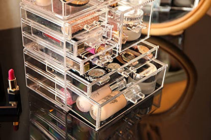 Cq acrylic 3 Pack Clear Makeup Organizer Countertop, Stackable 6 Drawers Skincare Organizer,Cute Skin Care Organizer for Vanity Hair Clip,Jewelry,Beauty Product Desk and Make Up Organizers for Vanity - size: 6 Drawers