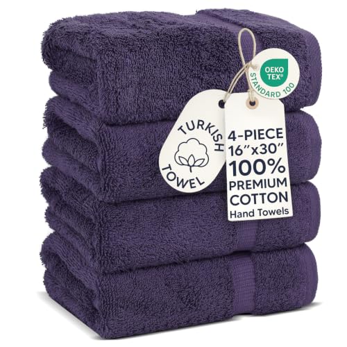 Chakir Turkish Linens 100% Cotton Premium Turkish Towels for Bathroom | 16'' x 30'' (4-Piece Hand Towel, Plum) - color: Plum