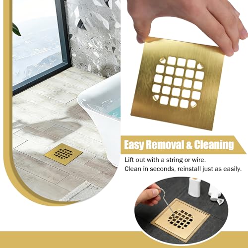 4-1/4" Square Shower Drain Cover, Stainless Steel Hair Catcher Strainer | Catches Hair & Debris Before Clogs - Precision grid traps hair and soap scum while allowing full flow