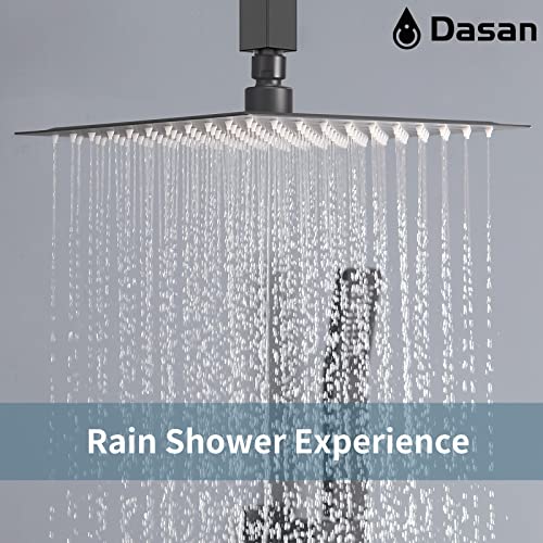 Matte Black Shower System with 4 PCS Shower Body Spray Jets & 12’’ Ceiling Shower Head & Handheld Spray, DASAN Full Body Shower Faucet System with Jets Rainfall Shower Combo Set, SA-SS03BMB-S12C - color: Matte Black