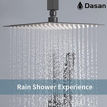 Matte Black Shower System with 4 PCS Shower Body Spray Jets & 12’’ Ceiling Shower Head & Handheld Spray, DASAN Full Body Shower Faucet System with Jets Rainfall Shower Combo Set, SA-SS03BMB-S12C - color: Matte Black
