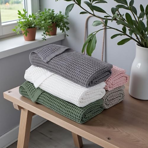 DEMMEX Organic Cotton Waffle Weave Turkish Bath Towel - Ultra Soft Lightweight Quick Dry, Oeko-Tex Certified, 100% Turkish Cotton (Crisp White, Large (60x30)) - color: Crisp White