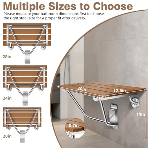 20'' Folding Shower Seat Wall Mounted, 500lb Load Capacity, Space-Saving | Folding Shower Bench with Stainless Steel Bracket, for Elderly, Pregnant Women, Kids, Disabled - size: 20 inches