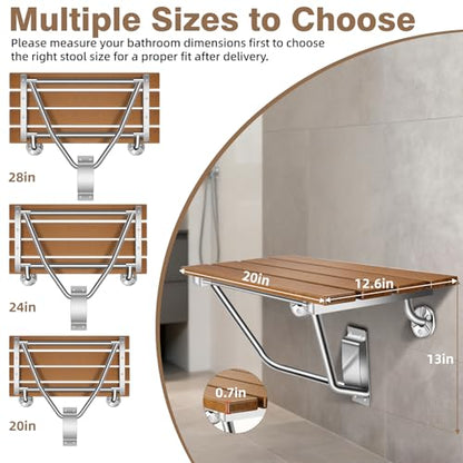 20'' Folding Shower Seat Wall Mounted, 500lb Load Capacity, Space-Saving | Folding Shower Bench with Stainless Steel Bracket, for Elderly, Pregnant Women, Kids, Disabled - size: 20 inches