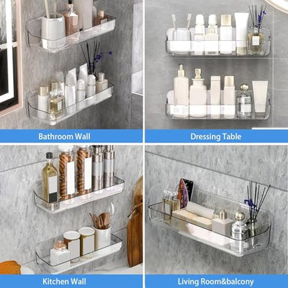 Diesisa Acrylic Wall Mount Organizer, Adhesive Shelves,2Pc Bathroom Shelves | Self Adhesive Shelf, Shower Caddies, No Drilling Hang Wall, Stick on Shelf with 3Pcs Tapes, for Bathroom, Kitchen,Living Room - color: 2pcs-clear