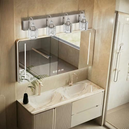 Ralbay 4-Light Crystal Vanity Light for Bathroom Brushed Nickel Modern Bathroom Light Fixtures - color: Round-Brushed Nickel, size: 4-light