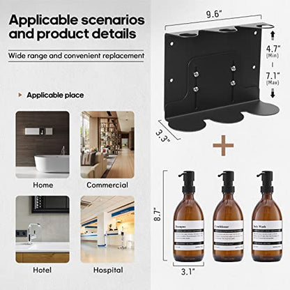 Wall Mount Soap Dispenser Holder with Adjustable Tray, 304 Stainless Steel Rustproof Shower Dispenser Holder for Refillable Bottles (Triple) - color: Black(triple)