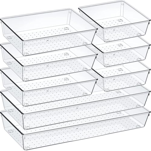 Drawer Organizer Set, Acrylic Non Slip Non Cracking Kitchen Drawer Storage Tray Large Size Divider, Multifunctional Storage for Cosmetics, Bathroom, Tools, Kitchen and Office (8 PACK) - size: 8 PACK
