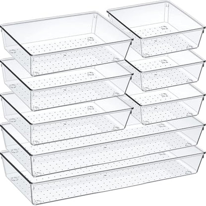 Drawer Organizer Set, Acrylic Non Slip Non Cracking Kitchen Drawer Storage Tray Large Size Divider, Multifunctional Storage for Cosmetics, Bathroom, Tools, Kitchen and Office (8 PACK) - size: 8 PACK