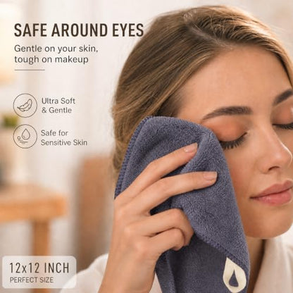 Nugilla Makeup Remover Cloth 12 x 12 Inch, Reusable Makeup Remover Towels for Washing Face, 8 Pack Washable Microfiber Face Cloth Fast Drying Washcloth, Grey - color: Grey
