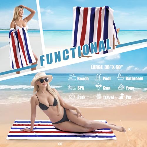 Beach Towel Set-4 Pack 30"x60" Sand Free Stripe Beach Towel for Pool,Bathroom,Soft Absorbent Quick Dry Lightweight Beach Bath Towel,Camping Blanket,Travel Towel,Beach Essentials for Adults,Red/Blue - color: Red/ Blue