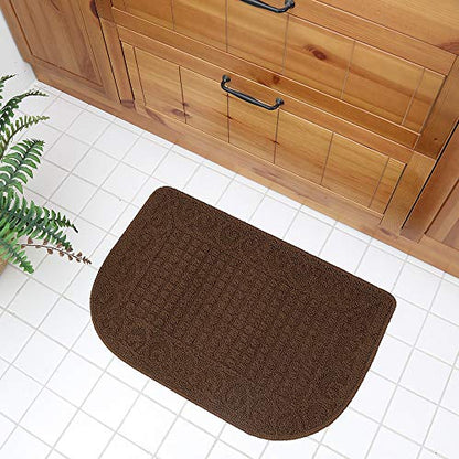 COSYHOMER 27x18 Half Round Kitchen Rug,Non Slip Washable Mat,Brown 2PCS | Polypropylene tufted textile,small half circle rug,kitchen sink mat,Kitchen floor mat - color: Brown 2pcs, size: 1'6" x 2'3" (Semicircular)