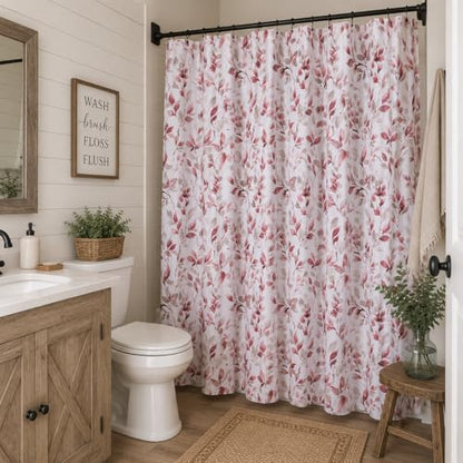 Hotel Quality Fabric Bathroom Shower Curtain: Floral Leaf Damask - Pink, Gray and White (72 x 70 inches) - color: Mikayla