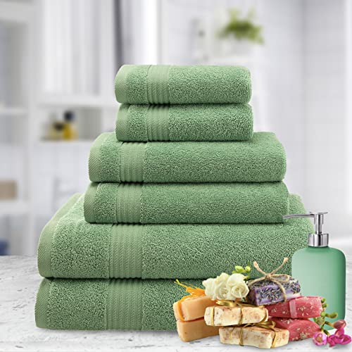 American Veteran Towel, 6 Piece Towel Set for Bathroom, 100% Cotton Turkish Bathroom Towels, 2 Bath Towels 2 Hand Towels 2 Washcloths, Sage Green - color: Sage Green, size: X Large 6 PC