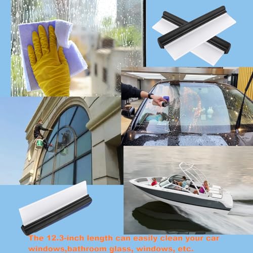 2pack 12inch Car Drying Squeegee Water Blade Universal Quick Drying Squeegee Wiper Flexible T-Bar Water Blade Silicone Squeegee for Car,Glass,Windshield,Bathroom Black Handle - color: Black