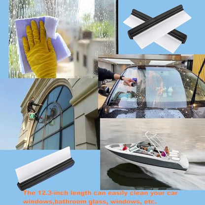 2pack 12inch Car Drying Squeegee Water Blade Universal Quick Drying Squeegee Wiper Flexible T-Bar Water Blade Silicone Squeegee for Car,Glass,Windshield,Bathroom Black Handle - color: Black