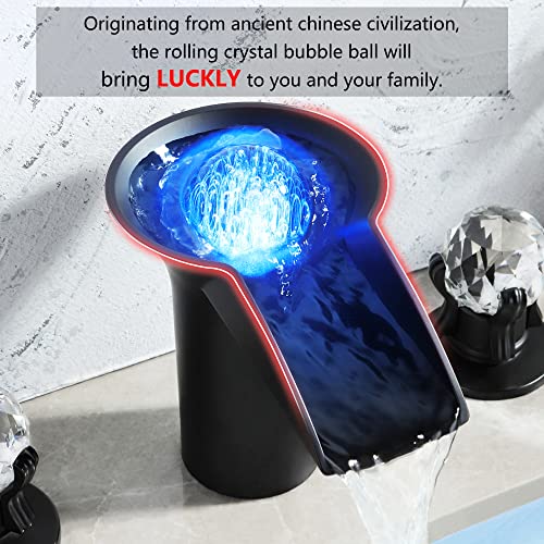 SKOWLL Bathroom Sink Faucet Waterfall, Free Floating Crystal Ball with LED Light, Modern 8 inch Widespread Bathroom Faucet 3 Hole with Dual Handle, Matte Black - color: Matte Black