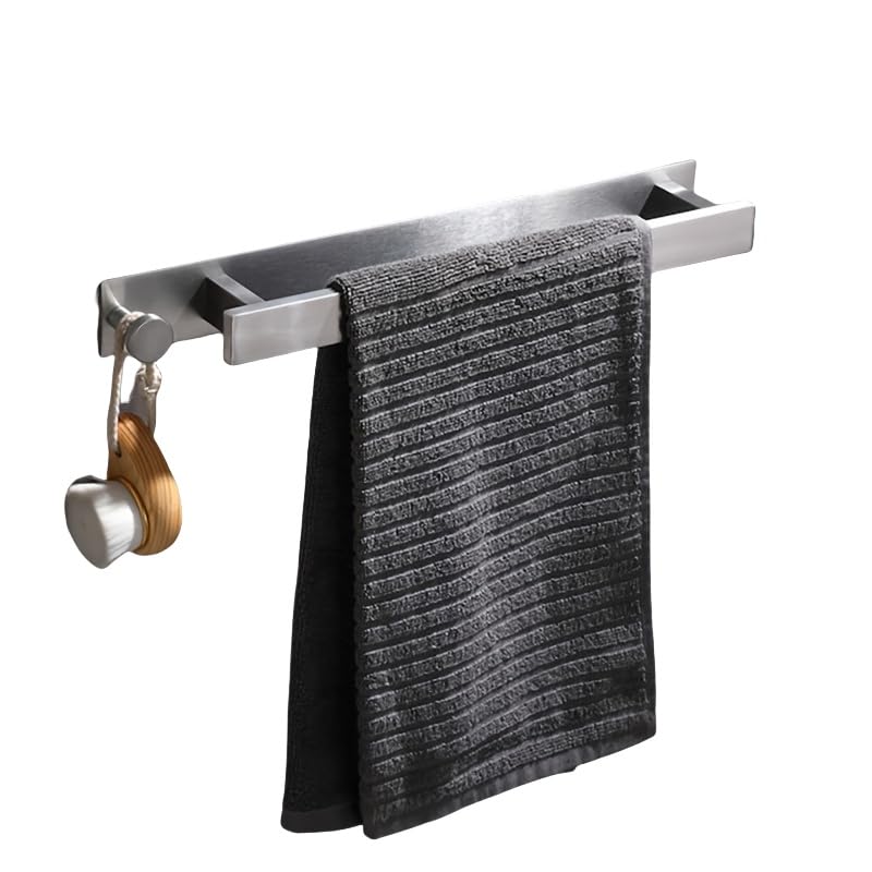 Stainless Steel Towel Rod Self Adhesive No Drill Towel Bar SUS304 Brushed Nickel Bathroom Towel Holder Silver Towel Racks - color: Silver