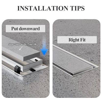 Linear Shower Drain 24 Inch, Brushed Floor Drain with Removable SUS304 Stainless Steel CUPC Certificate and 2-in-1 Tile Insert Grate Cover - color: Brushed, size: 24inch